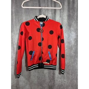 Miraculous Ladybug Polka Dot Bomber Track Jacket Red Black Girls Size Large